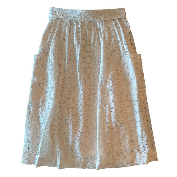 Lilly Pulitzer Pier Midi Skirt 4 White Eyelet Cotton Pockets Belted Resortwear - Picture 4 of 11